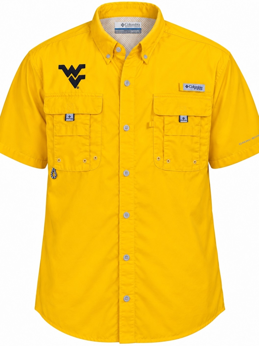 Columbia PFG West Virginia Mountaineers WVU Fishing Shirt Men’s 2XT Yellow Omni-